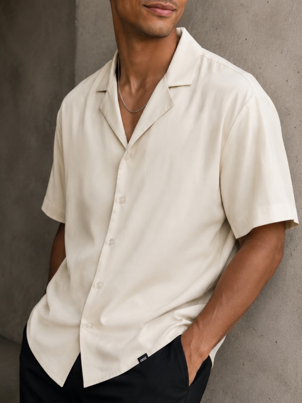 Capelle Cream Camp Collar Short Sleeve Button Up Shirt, Size XXL